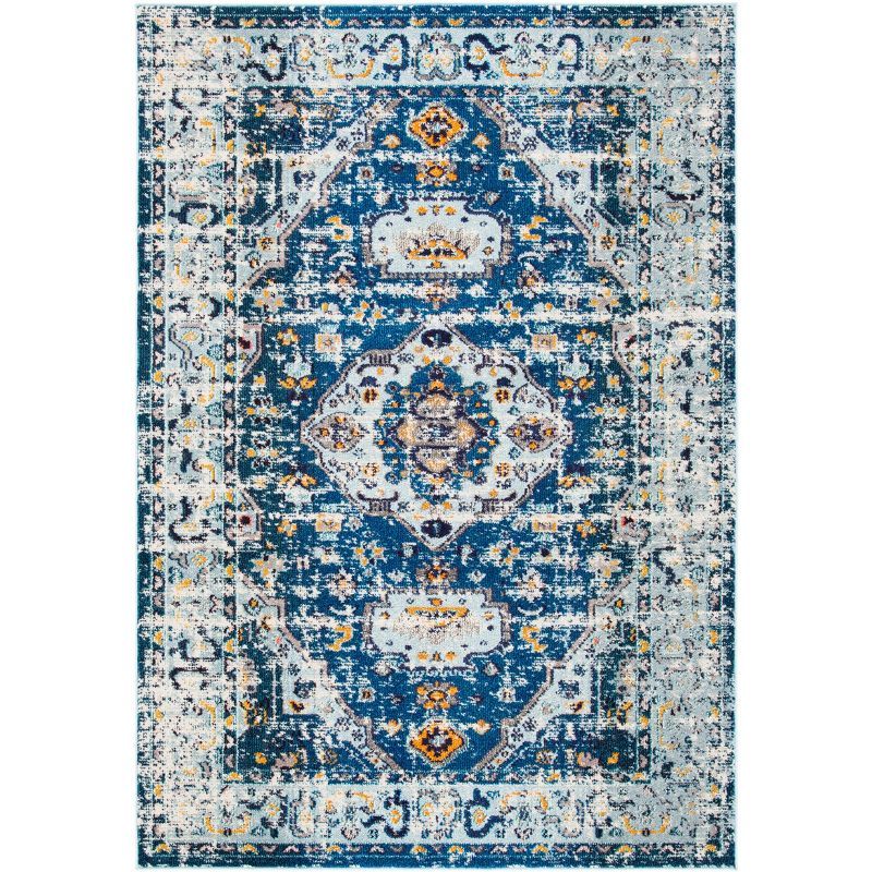 Madison Dark Blue and Light Blue Synthetic Area Rug 4' x 6'