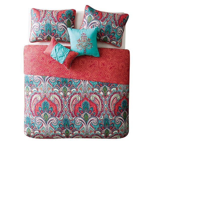 Multicolor Paisley and Damask Reversible Full Microfiber Quilt Set