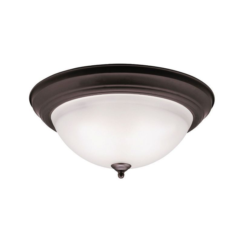 Transitional 15'' Distressed Bronze Flush Mount with White Dome Shade