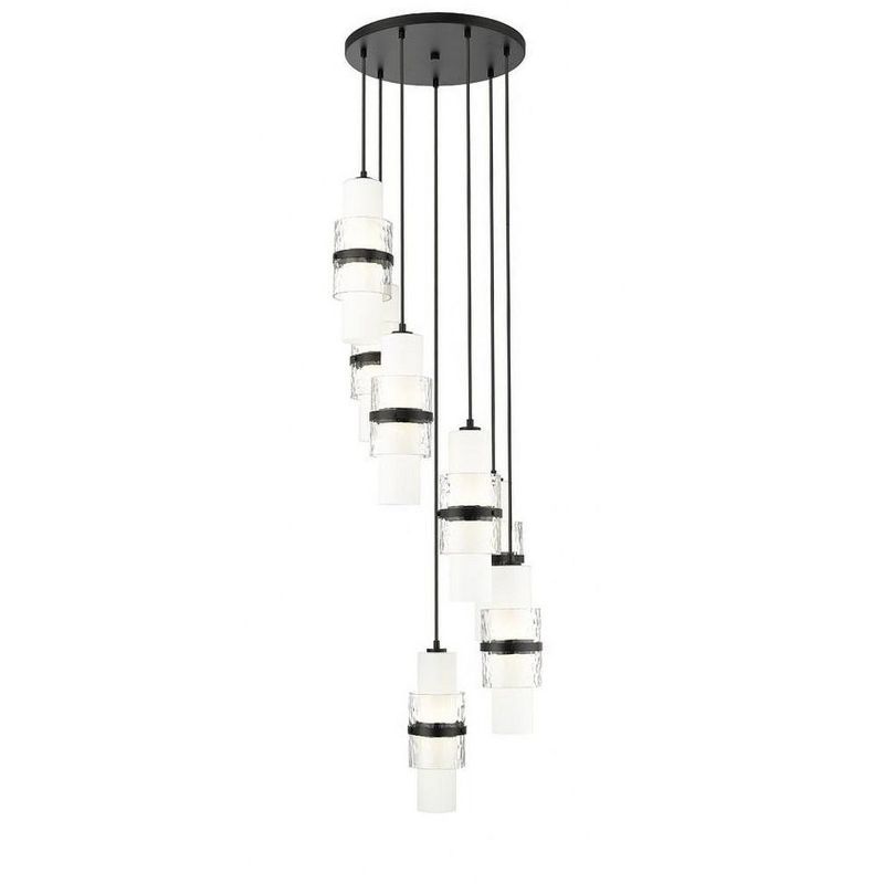 Matte Black Spiral 7-Light Chandelier with Glass Shades