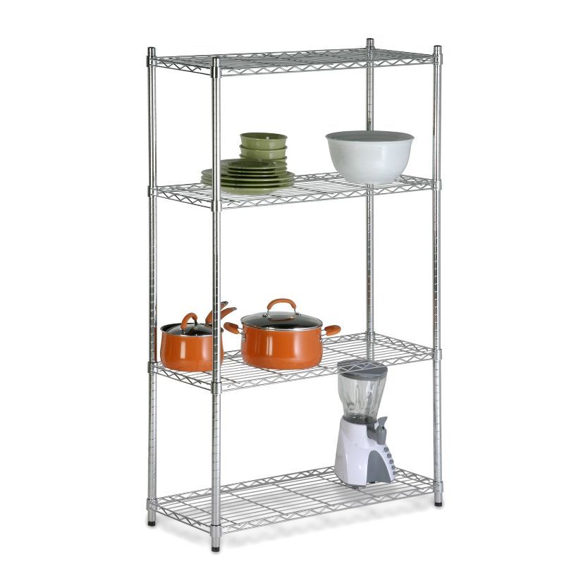 Heavy-Duty Chrome 4-Tier Adjustable Steel Shelving Unit