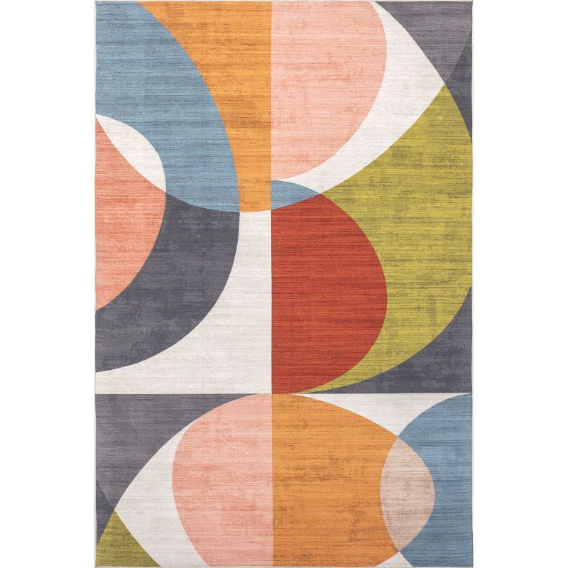 Colorful Abstract 4' x 6' Synthetic Washable Area Rug