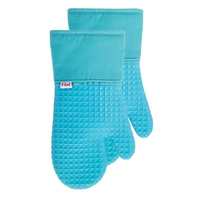 Aqua Blue Silicone Heat Resistant Oven Mitts, Set of Two