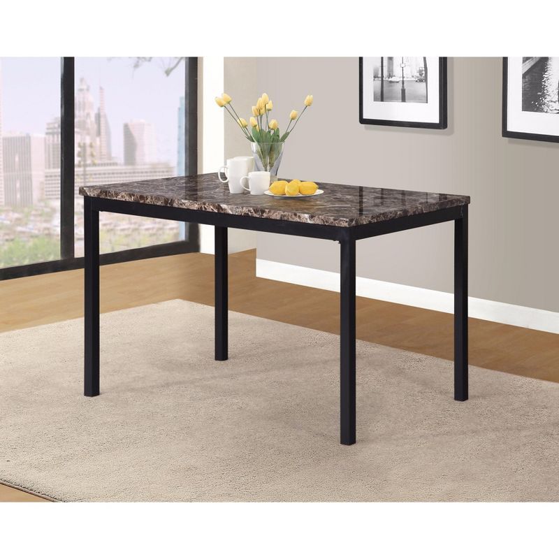 Black Metal Dining Table with Faux Marble Top, 48"