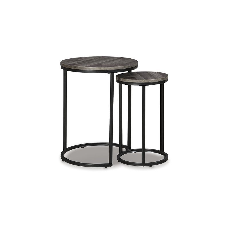 Gray and Black Round Wood Metal Nesting Tables, Set of 2