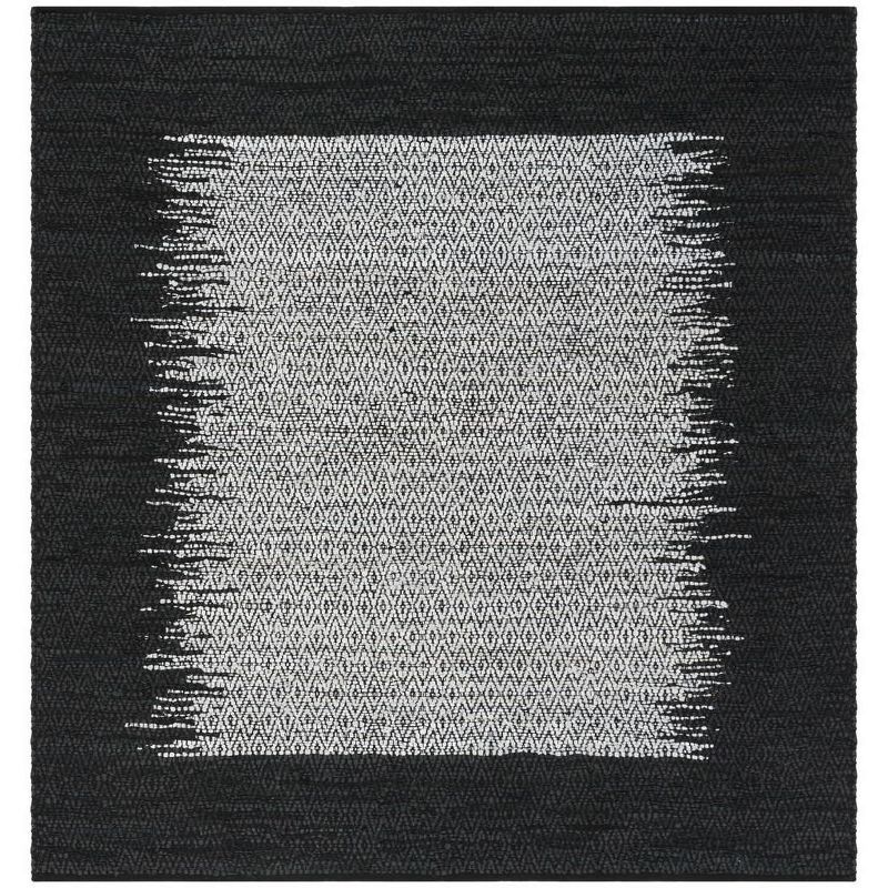 Handmade Black Cowhide 6' x 6' Reversible Square Rug