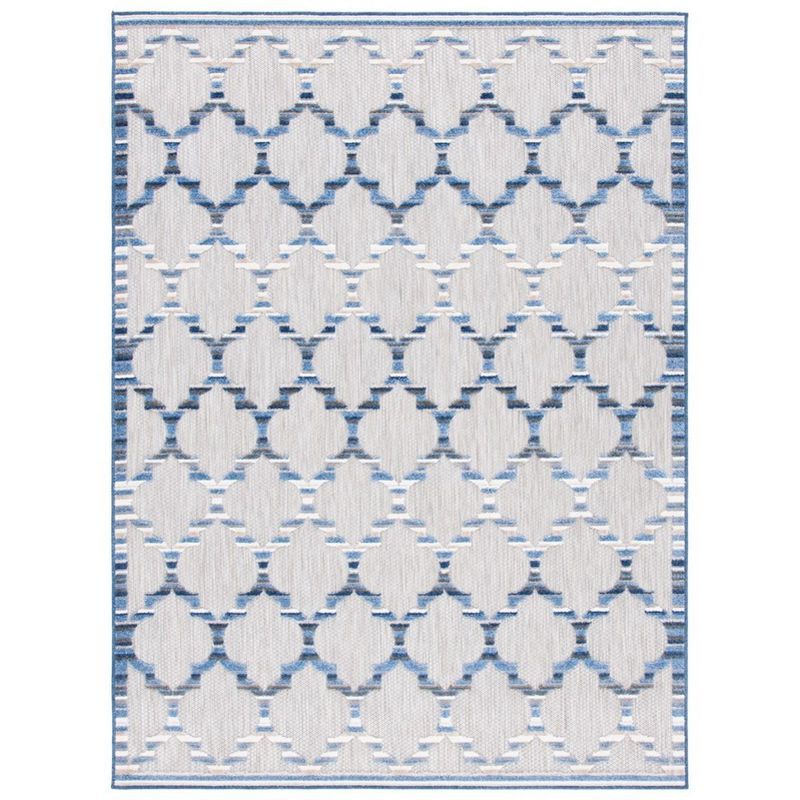 Grey and Blue Geometric 9' x 12' Synthetic Rug