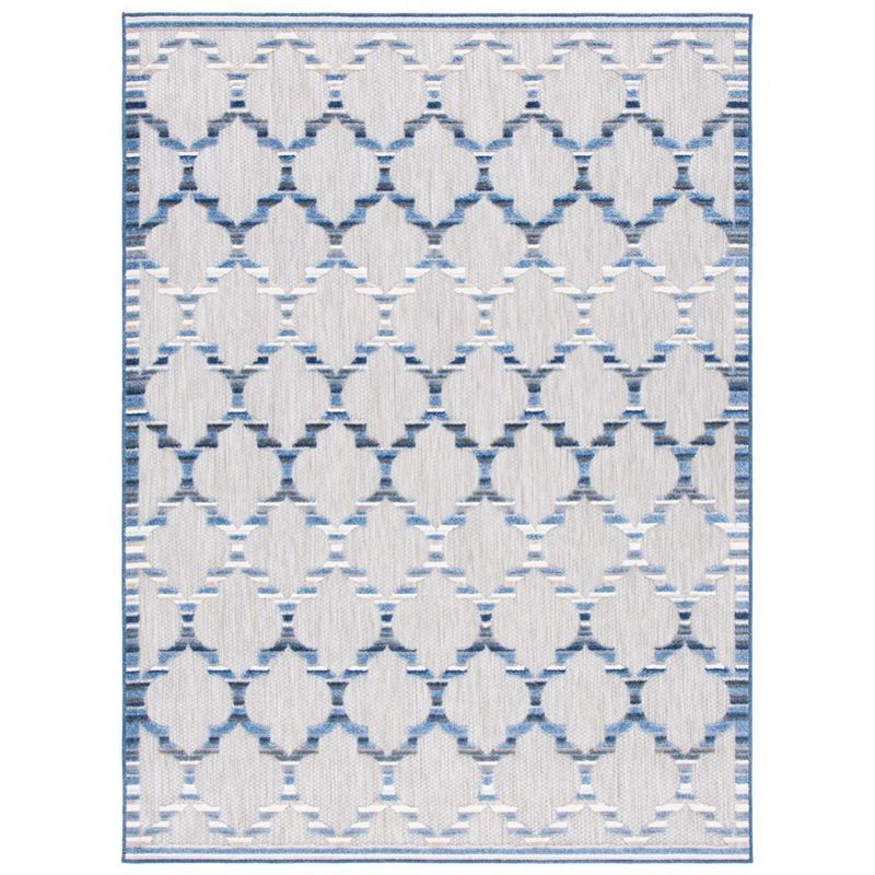 Grey and Blue Geometric Indoor/Outdoor Area Rug