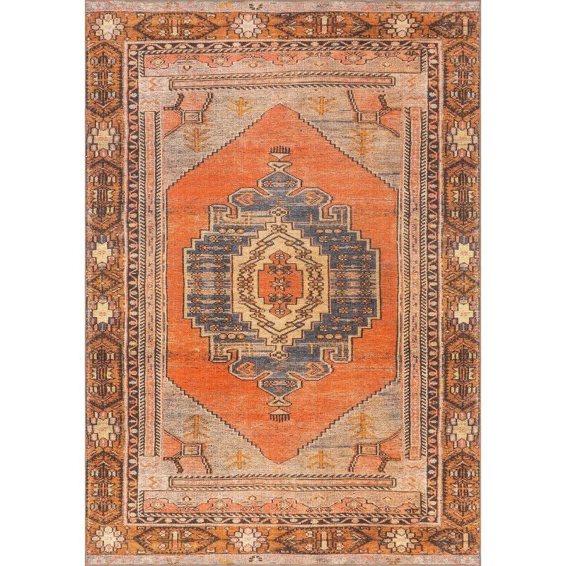 Reversible Medallion Flat-Woven Area Rug in Orange, 5'3" x 7'7"