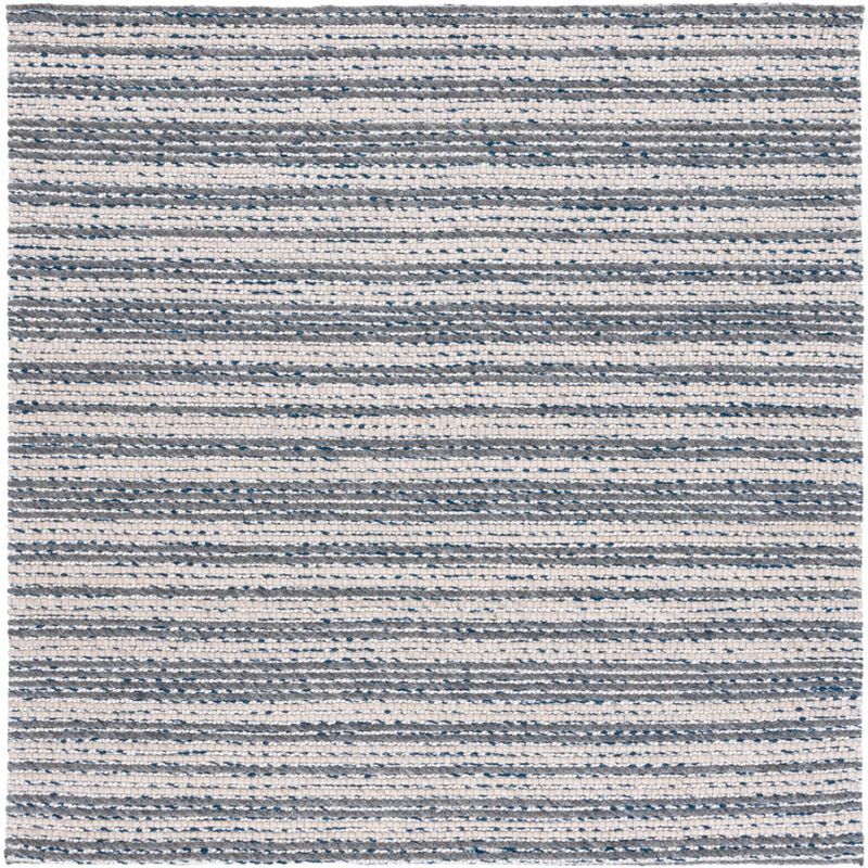 Ivory and Grey Handwoven Wool Square Rug, 6' Flat Woven