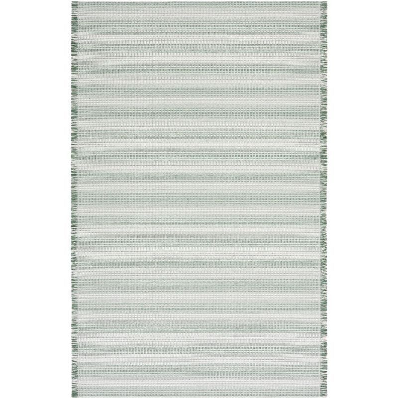 Ivory and Green Flat Woven Boho-Chic Synthetic Area Rug, 8' x 10'