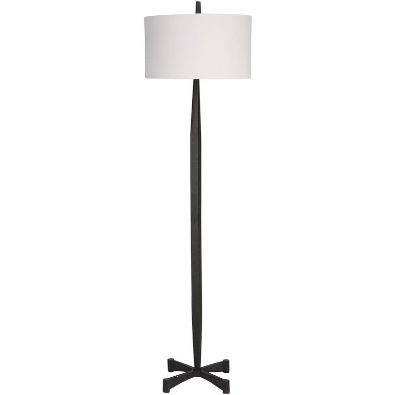 Peyton Aged Black Metal Floor Lamp with White Shade