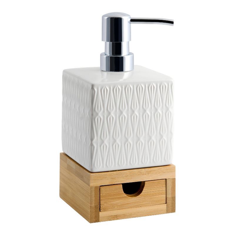 White Ceramic and Bamboo Lotion Pump with Drawer