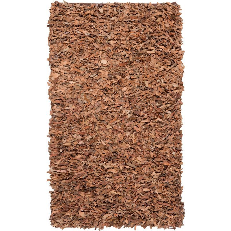 Brown Hand-Knotted Leather Shag Area Rug