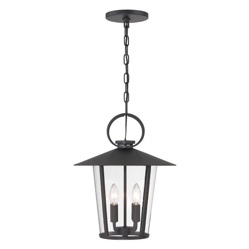 Matte Black Outdoor Lantern Chandelier with Clear Glass