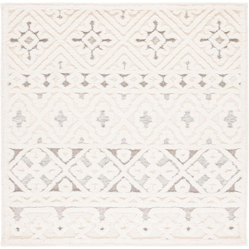 Ivory Elegance Square Hand-Tufted Wool Area Rug - 6'