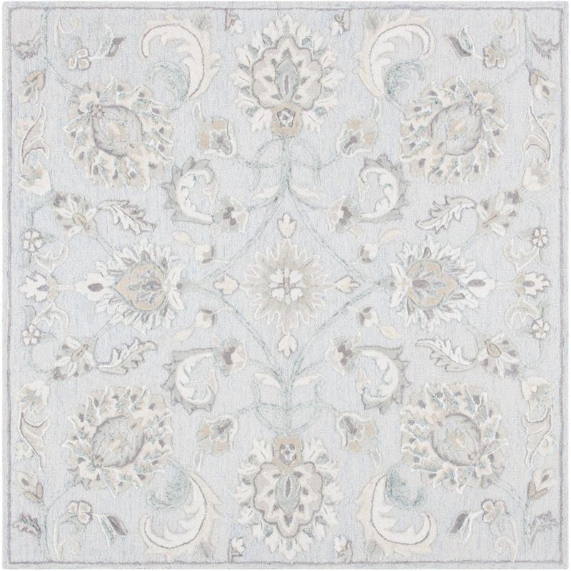 Light Blue and Ivory Square Hand-Tufted Wool Area Rug