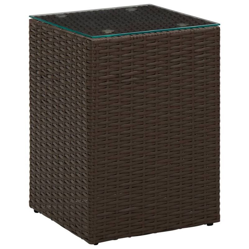 Brown Poly Rattan Rectangle Side Table with Glass Top