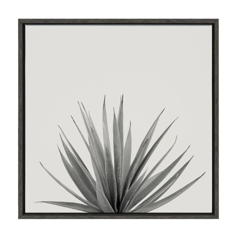 Haze Agave Succulent Gray Canvas Wall Art with Black Frame, 22x22