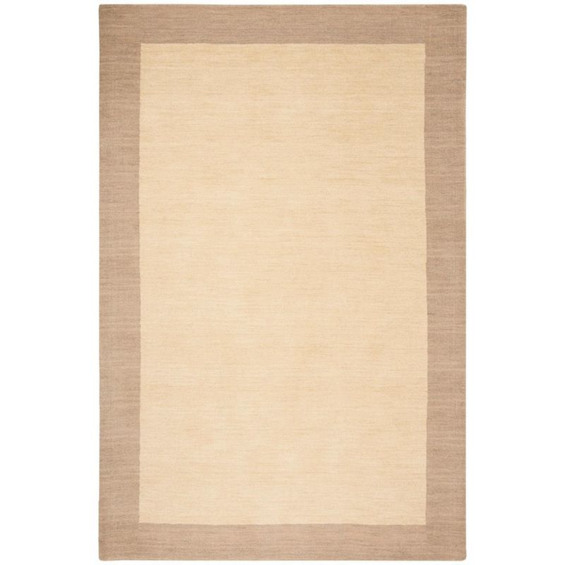 Ivory Beige Hand-Knotted Wool Rectangular Rug, 5' x 8'