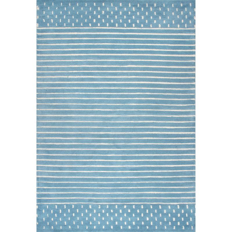 Marlowe Baby Blue Wool Striped Rectangular Area Rug 3' x 5'