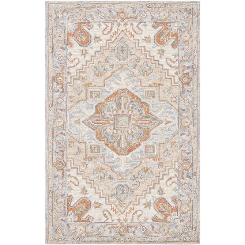 Hand-Tufted Beige and Grey Wool Area Rug, 4' x 6'