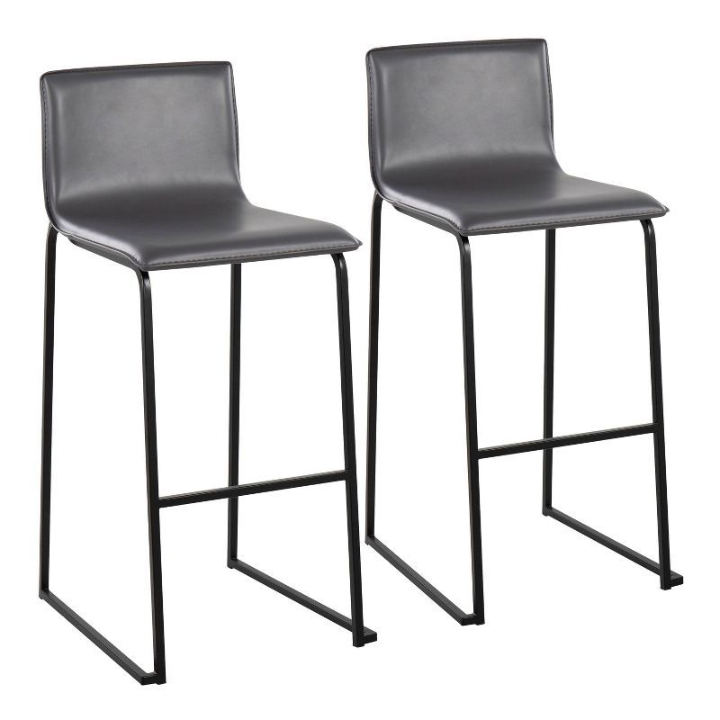 Mara Black Steel and Grey Faux Leather Barstools, Set of 2