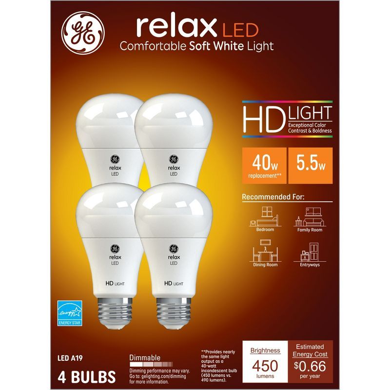 GE 4-Pack 40W Soft White Dimmable LED Light Bulbs