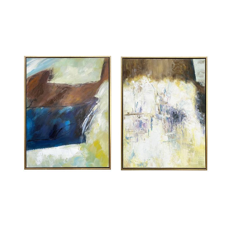 Earthen Harmony Abstract Hand-Painted Canvas Art Set with Gold Frame