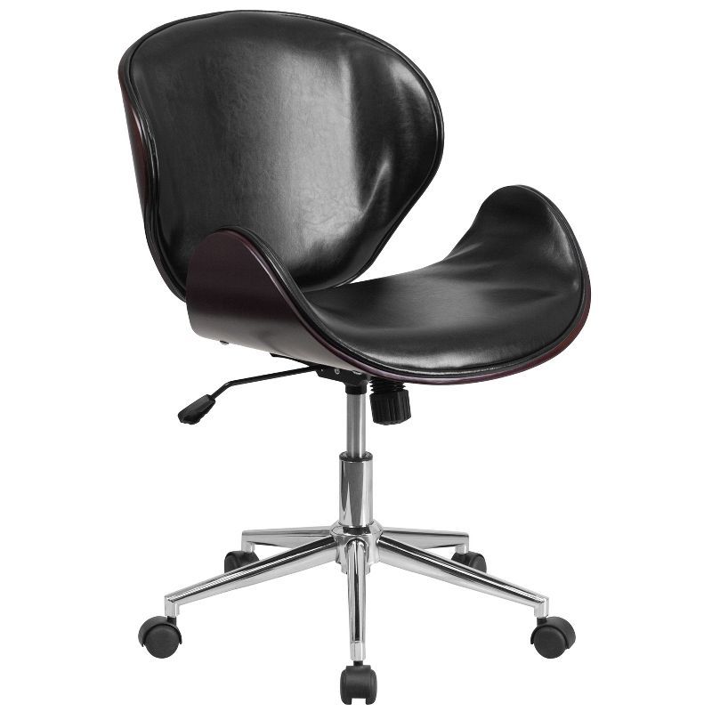 Black Faux Leather Swivel Executive Chair with Mahogany Frame