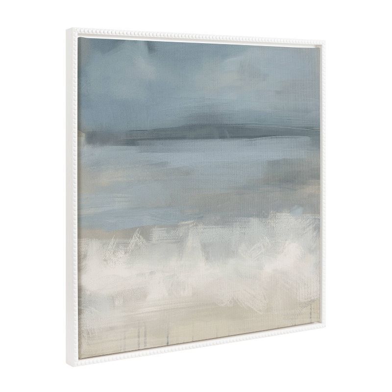 Sylvie 30" x 30" White Beaded Framed Abstract Ocean Canvas