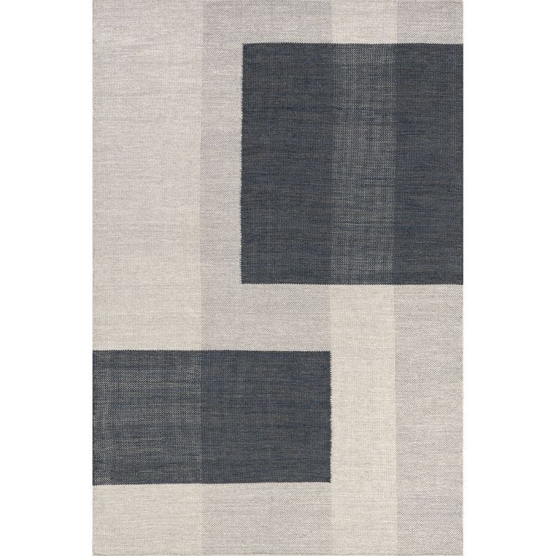 Blue and Gray Wool 9' x 12' Colorblocked Area Rug