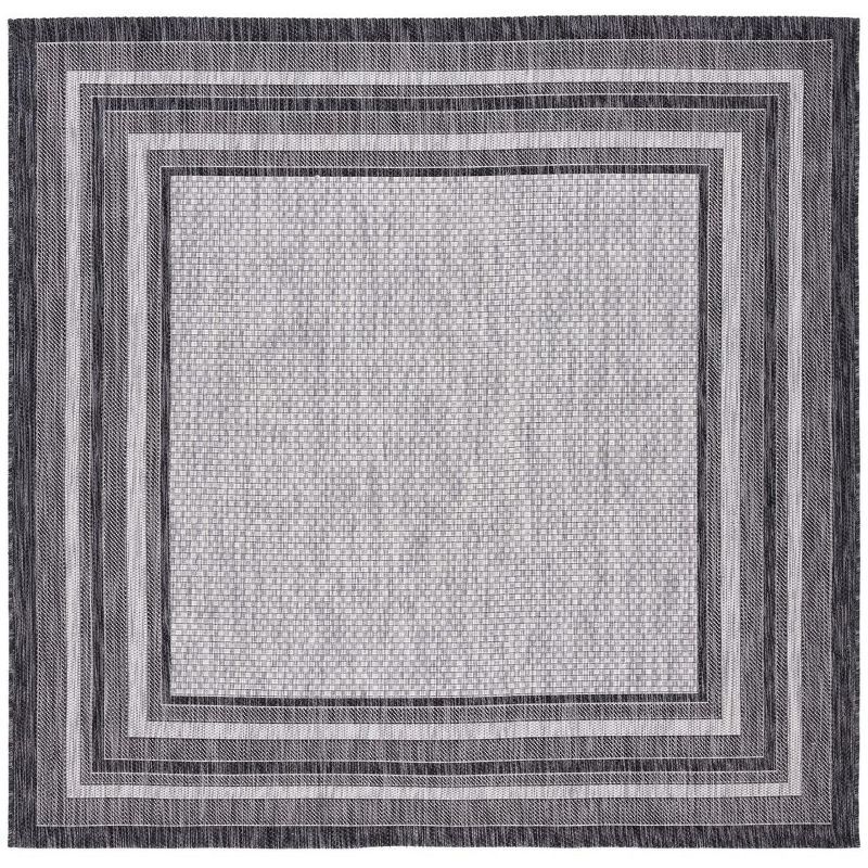 Reversible Light Grey/Black Synthetic Square Rug - Easy Care, Stain-Resistant