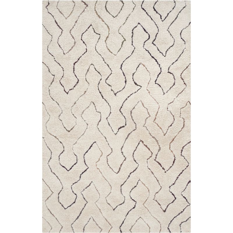Ivory Hand-Tufted Wool Shag Rug, 5' x 8'