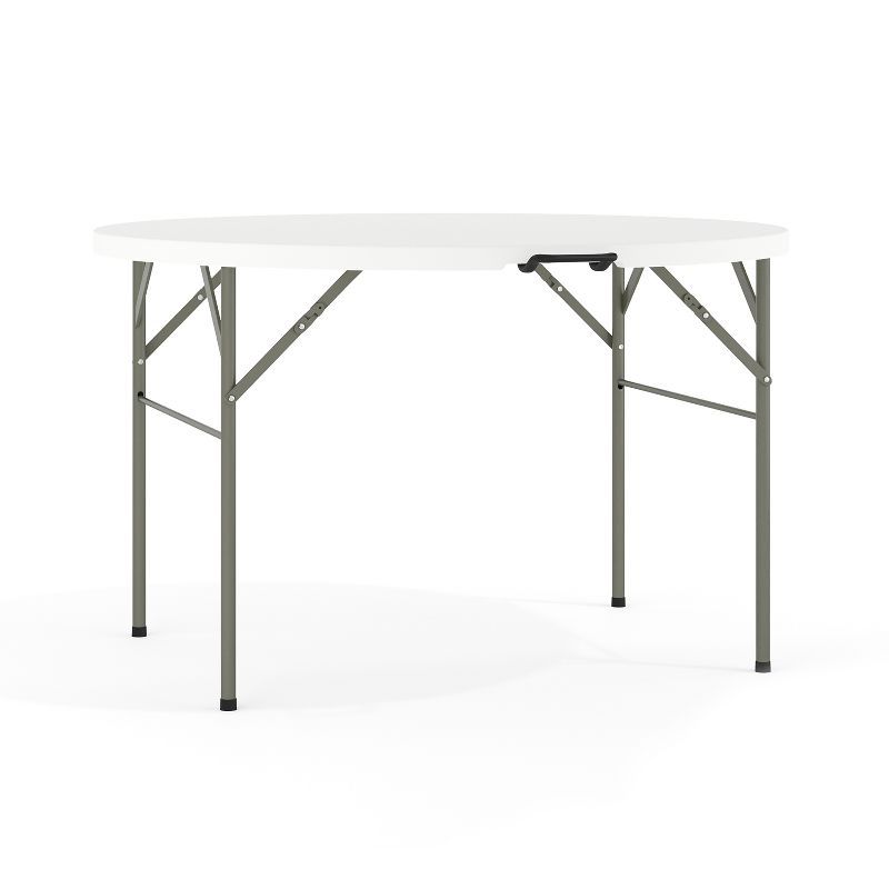 Gray Metal Frame Round White Plastic Folding Table