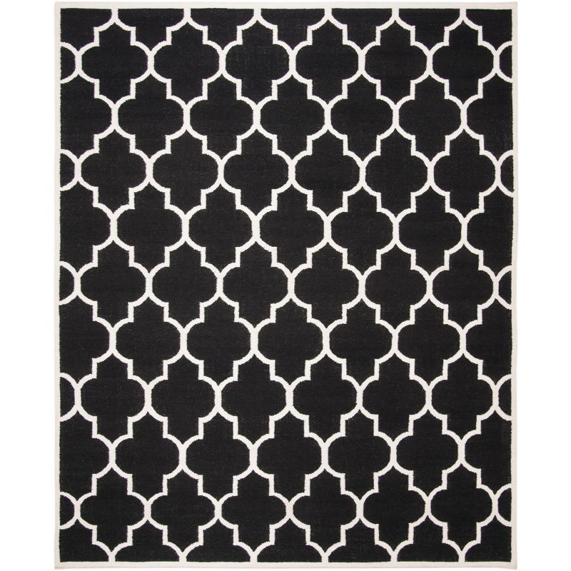 Handmade Black and Ivory Geometric Wool 8' x 10' Rug