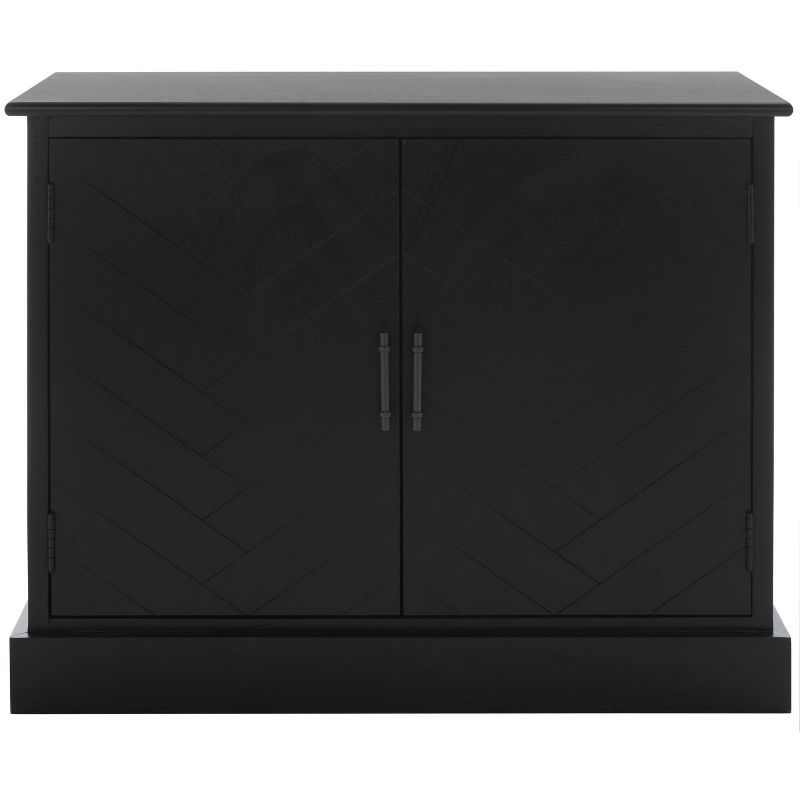 Black Wood and Metal Herringbone Storage Accent Cabinet