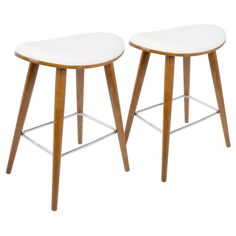 Set of 2 White Faux Leather Saddle Counter Stools