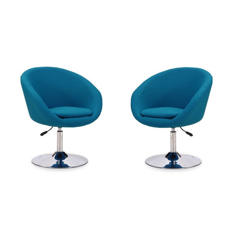 Set of 2 Blue Wool Blend Adjustable Height Chairs with Polished Chrome Base