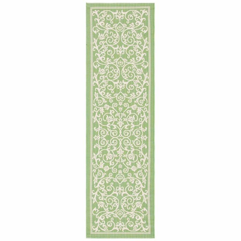 Olive and Natural Baroque Print Outdoor Runner Rug