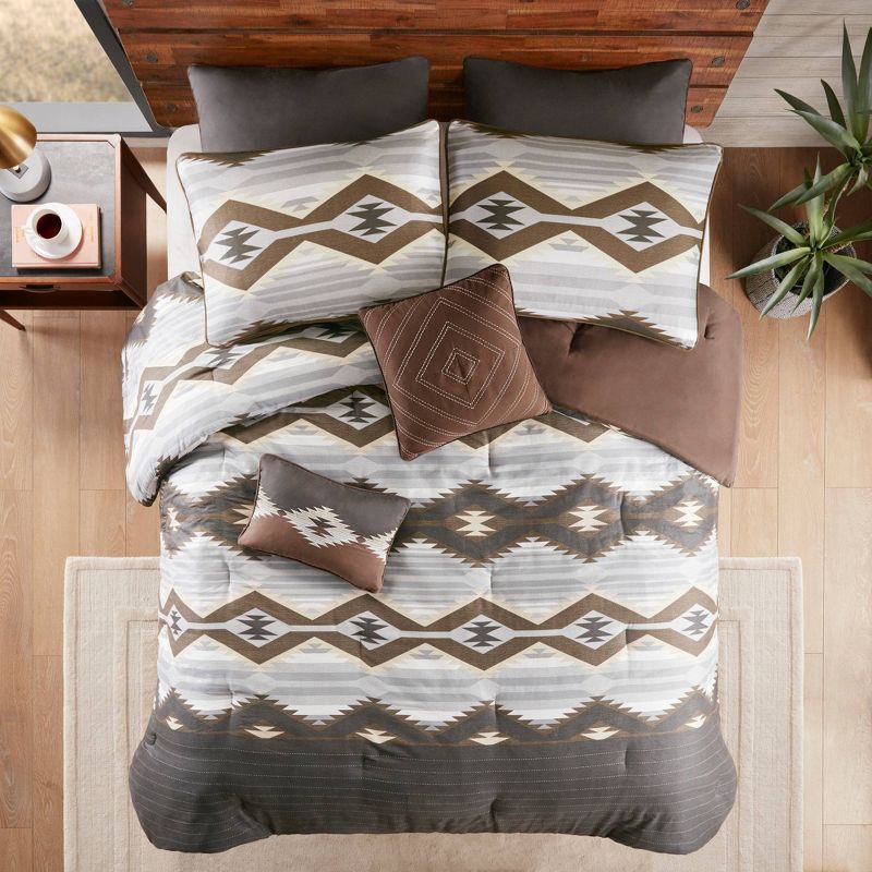 King Brown and Gray Southwestern Microfiber 8-Piece Comforter Set