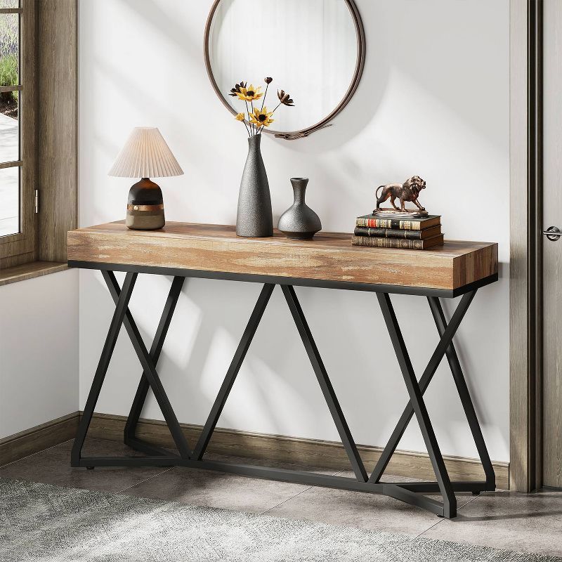 Tribesigns 55" Light Wood and Black Industrial Console Table