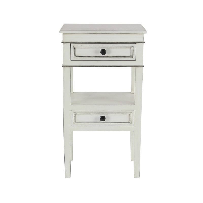 White Pine Traditional Side Table with Drawers and Shelf