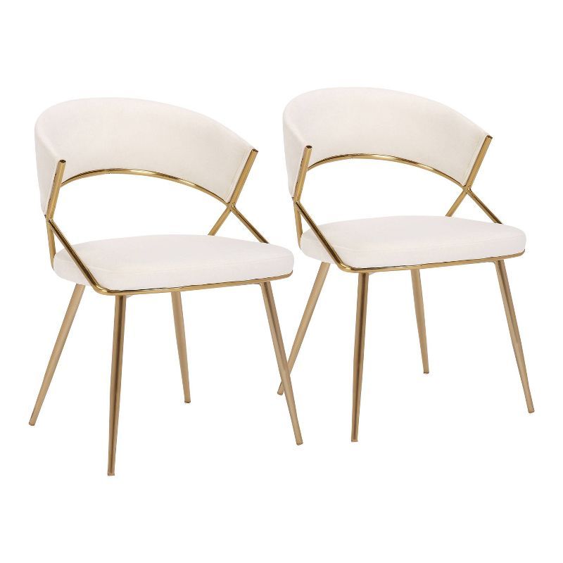 Cream Velvet and Gold Steel Upholstered Dining Chairs - Set of 2