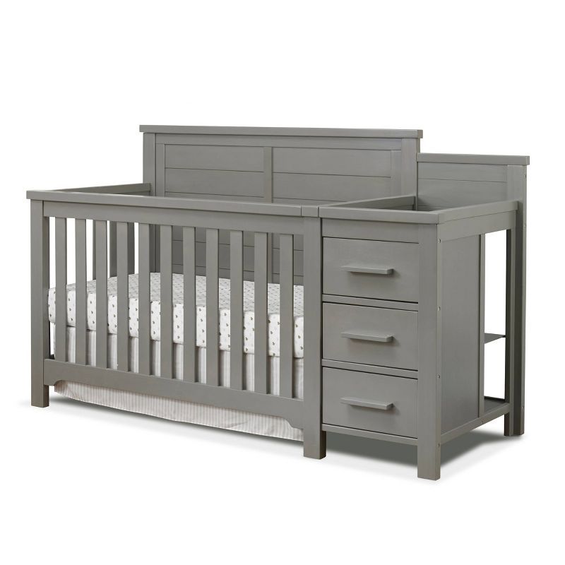 Weathered Gray Solid Wood Farmhouse Crib with Changer