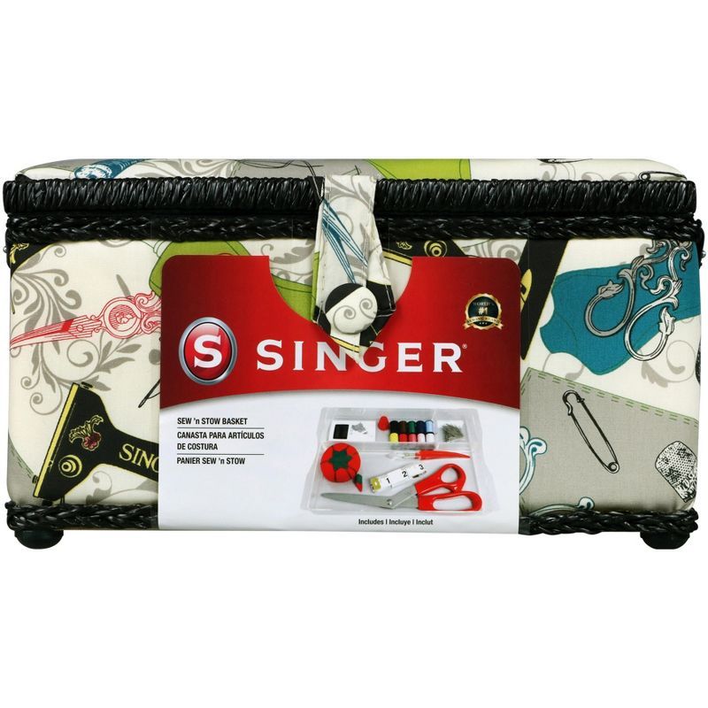 SINGER Vintage Print Large Sewing Basket Kit with Accessories