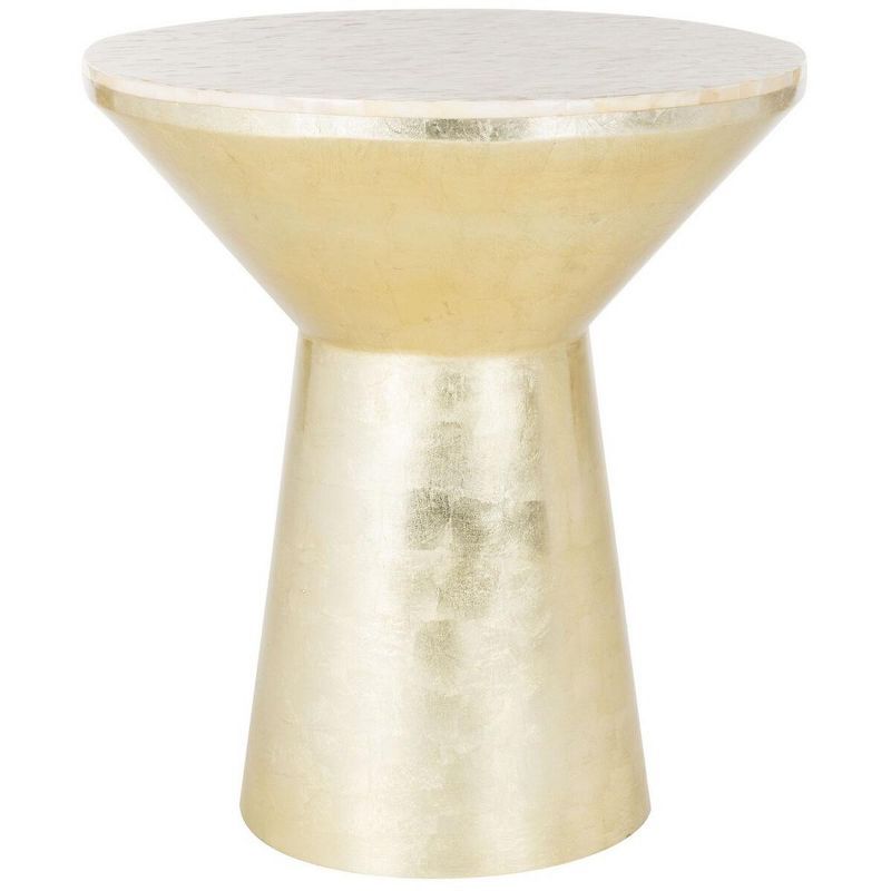 Fae Round Gold and White Mosaic Top Side Table