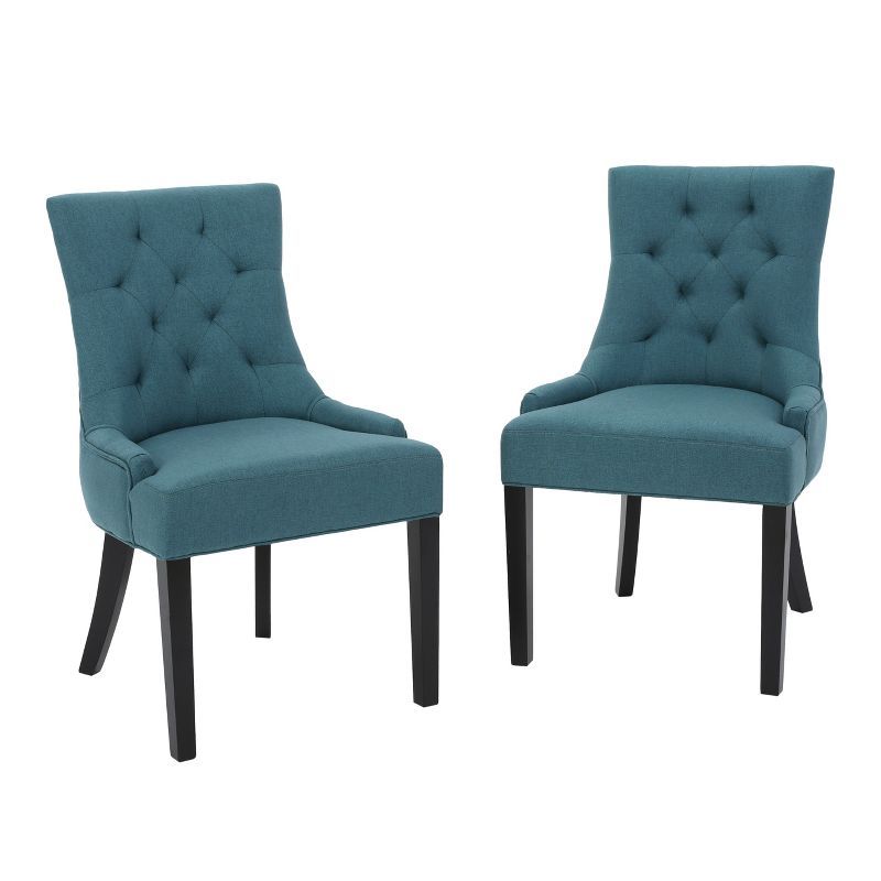 Elegant Dark Teal Upholstered Side Chair with Diamond Tufted Backrest