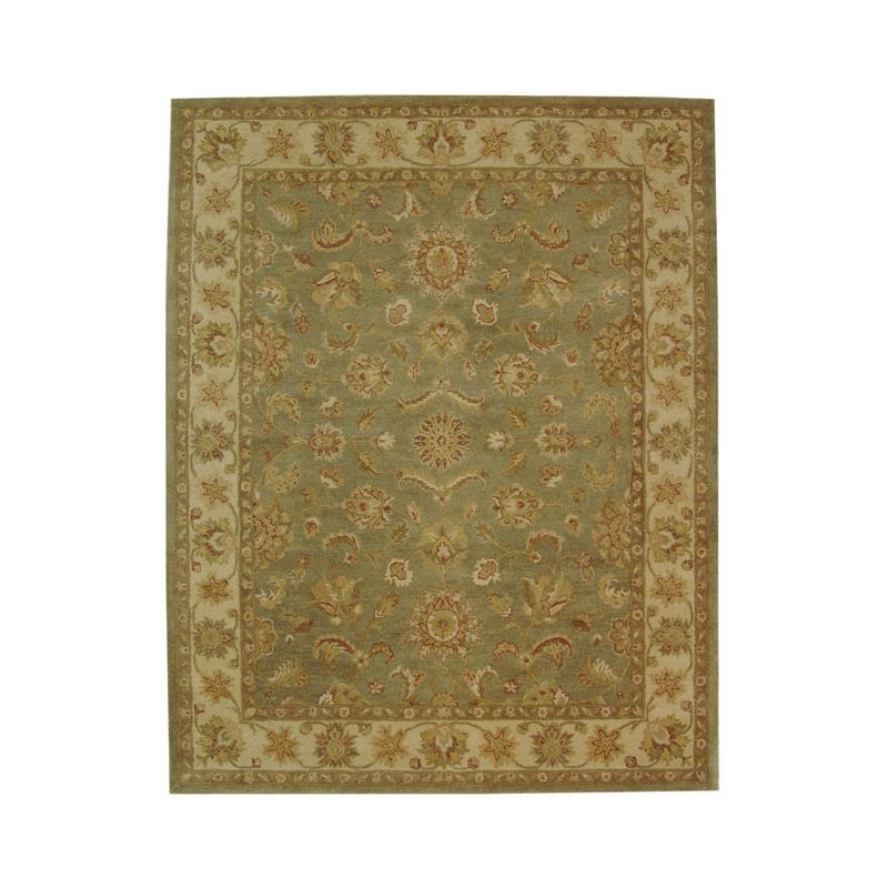 Handmade Green and Gold Wool Persian Area Rug 6' x 9'