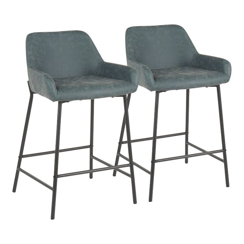 Daniella Green Faux Leather Industrial Counter Stools Set